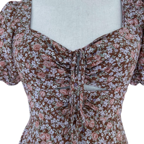 ASTR the Label Dress Women's Small Brown Floral Milkmaid Cottagecore Midi - Picture 3 of 15